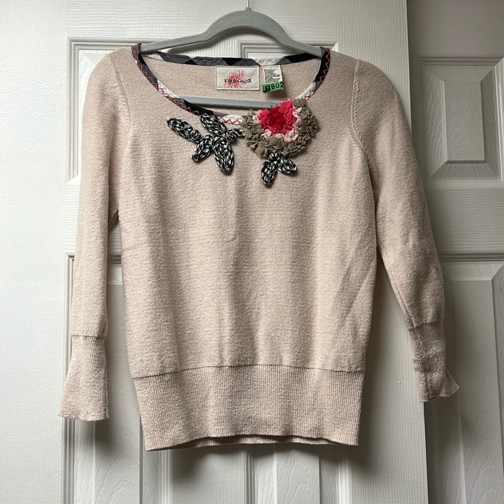 KAREN NICOL Belladonna Cream Metallic Sweater sz S